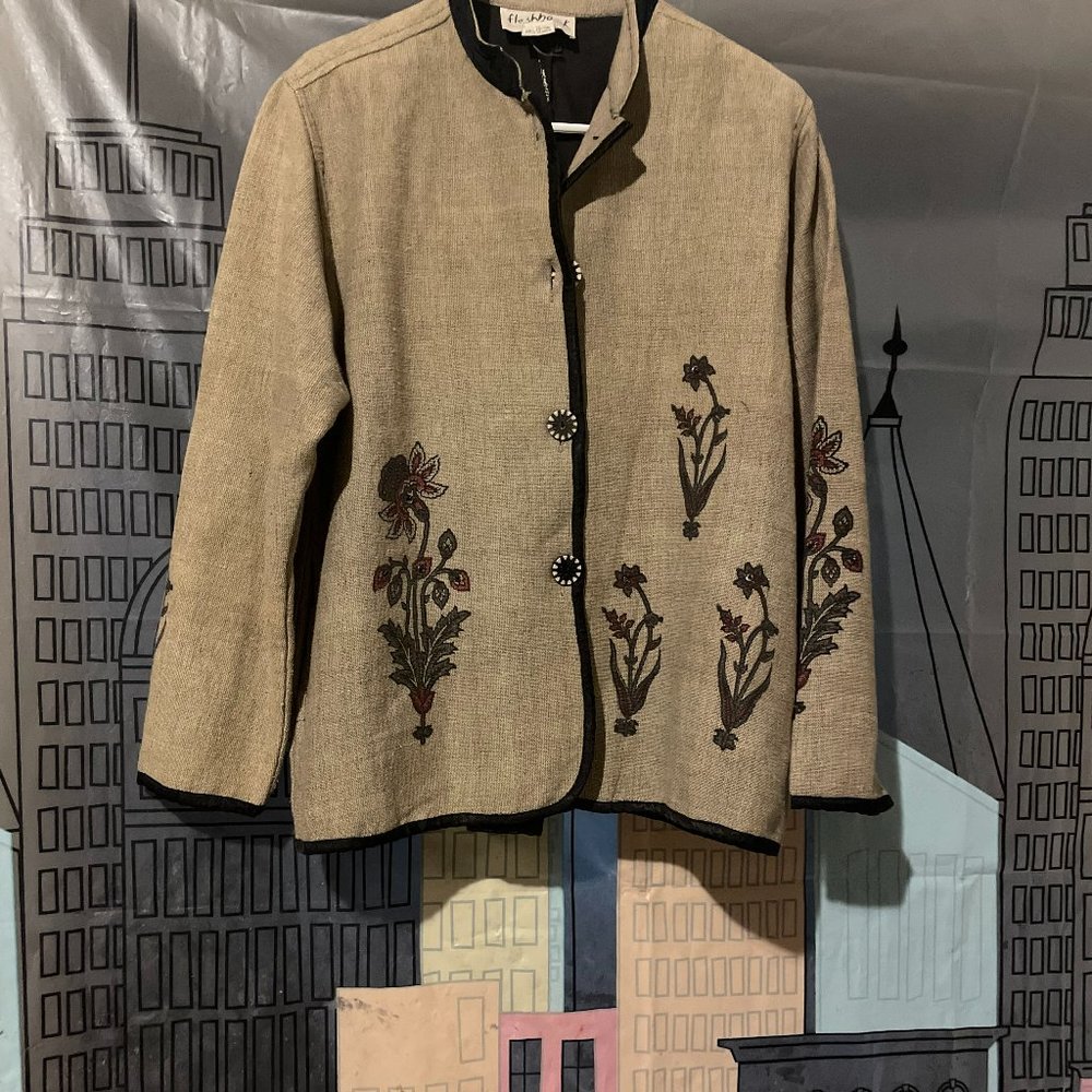 90's Flashback Label Boho Floral Embroidered Jacket